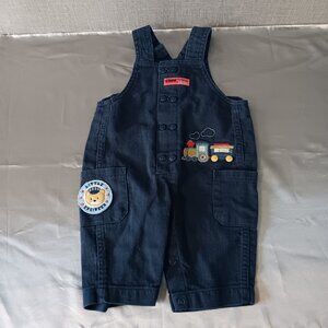 First Moments Layette Baby Boys Canvas Overall Jumpsuit Embroidered Train 0-3M